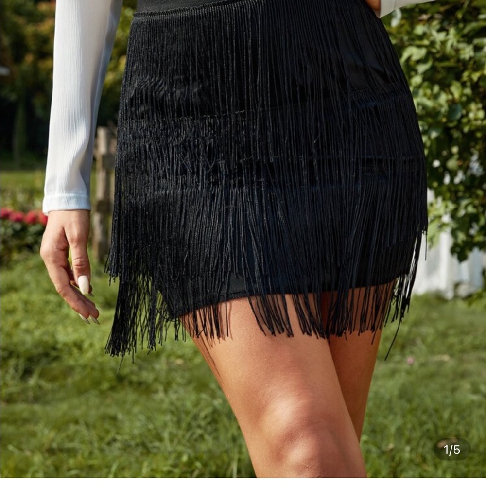 SHEIN Black Tassel Mini Skirt brand new